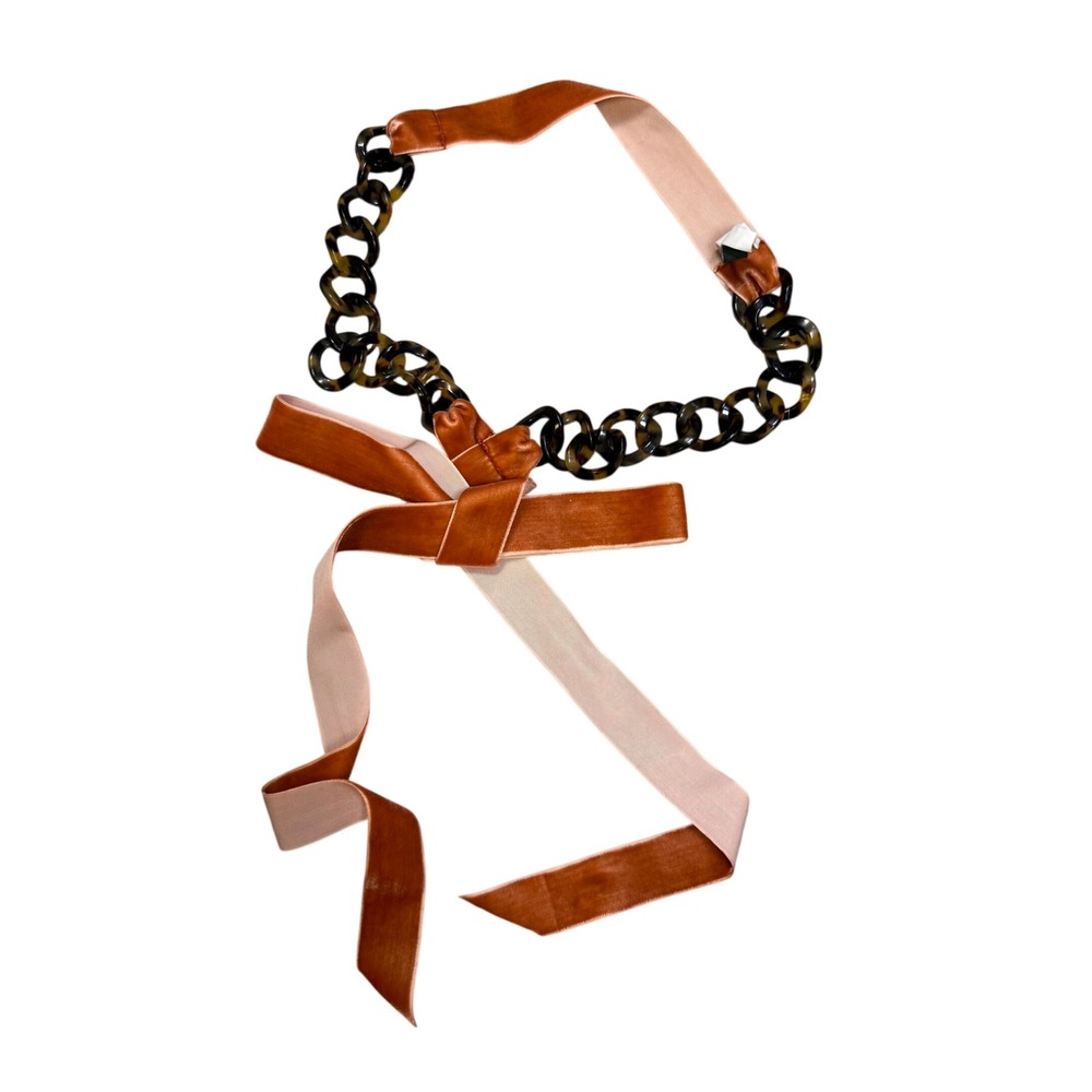J.Crew Velvet Ribbon Tortoise Shell Chain Link Unique Fashion Sash Tie Belt USA
